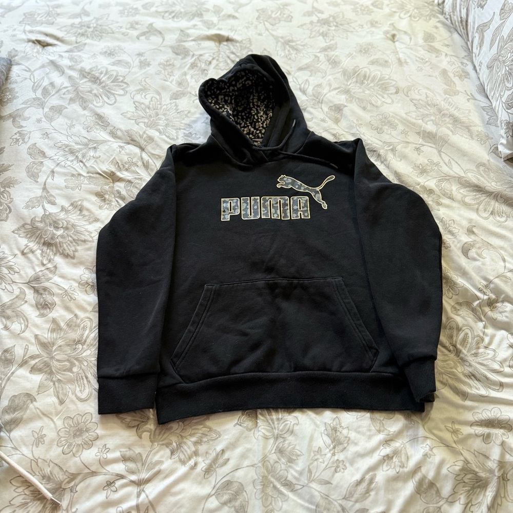 Puma Black Hoodie with Patterned Hood Lining